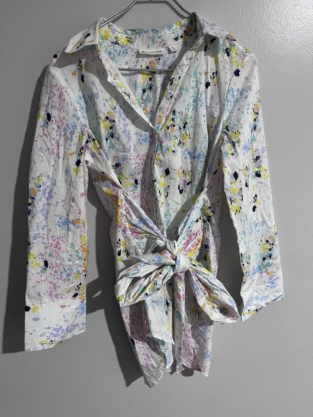 7th Avenue Design Studio NY&Co Tie Dye Knot Front Blouse Paint Splatter Size M